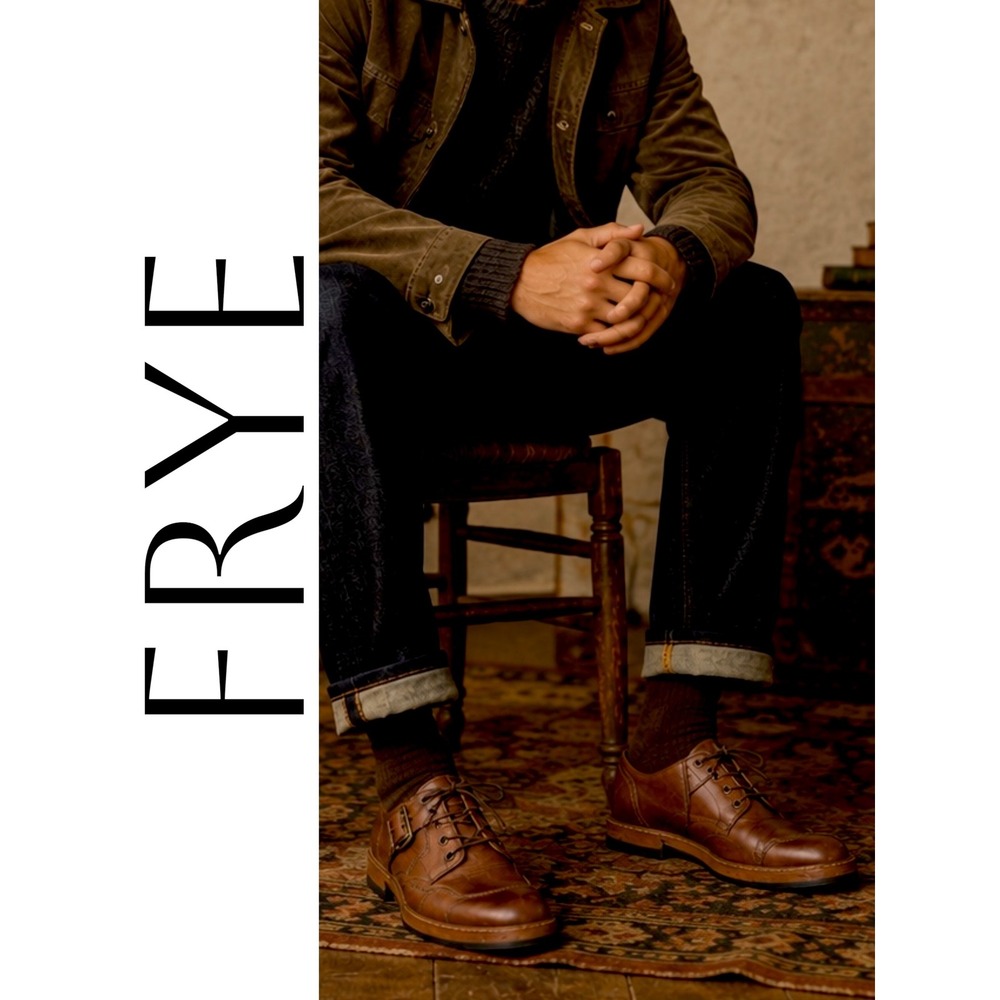 Frye Cognac Brown Leather Buckle Lace Up Oxford Sneakers Men's 9 Heritage Luxe